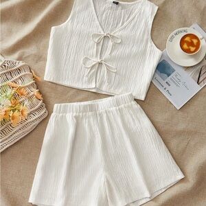 White Sleeveless Top and Shorts Set